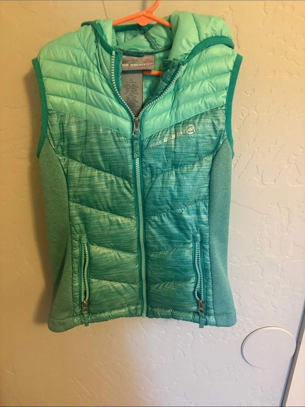Free Country Mint and Lavender Quilted Hooded Vests Bundle of Two